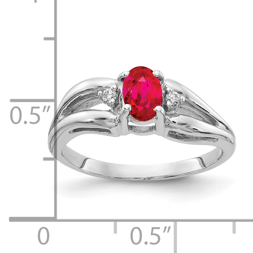 Solid 14k White Gold 6x4mm Oval Simulated Ruby AA CZ Ring