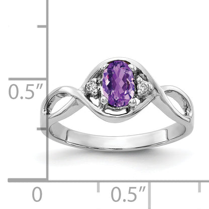 Solid 14k White Gold 6x4mm Oval Simulated Amethyst ChecKer VS CZ Ring
