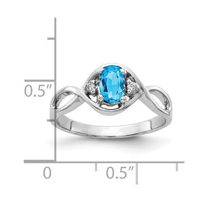 Solid 14k White Gold 6x4mm Oval Simulated Blue Topaz ChecKer AAA CZ Ring