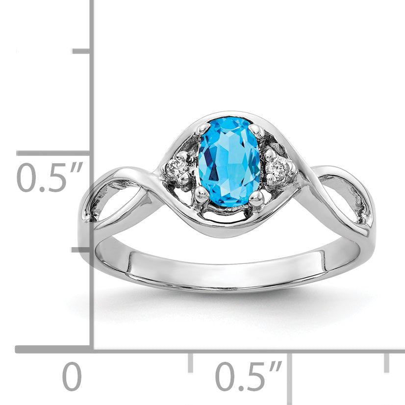Solid 14k White Gold 6x4mm Oval Simulated Blue Topaz VS CZ Ring