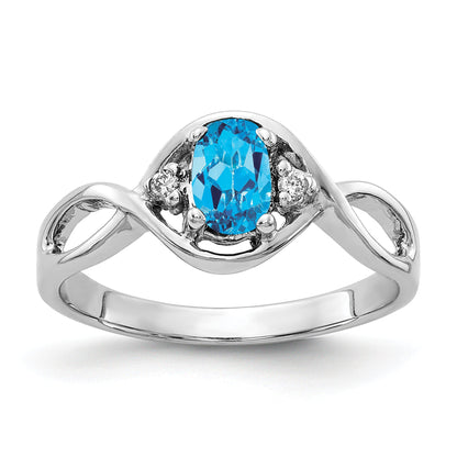 Solid 14k White Gold 6x4mm Oval Simulated Blue Topaz AA CZ Ring