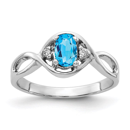 14k white gold 6x4mm oval blue topaz checker aa real diamond ring y2086bc aa