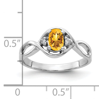 Solid 14k White Gold 6x4mm Oval Simulated Citrine ChecKer VS CZ Ring