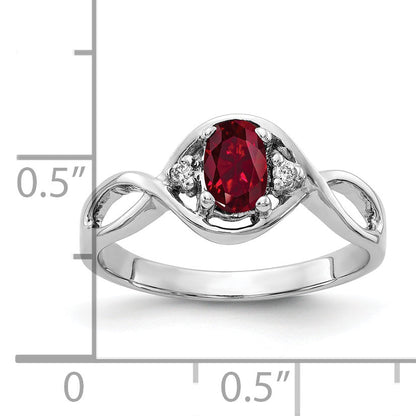Solid 14k White Gold 6x4mm Oval Created Simulated Ruby AAA CZ Ring