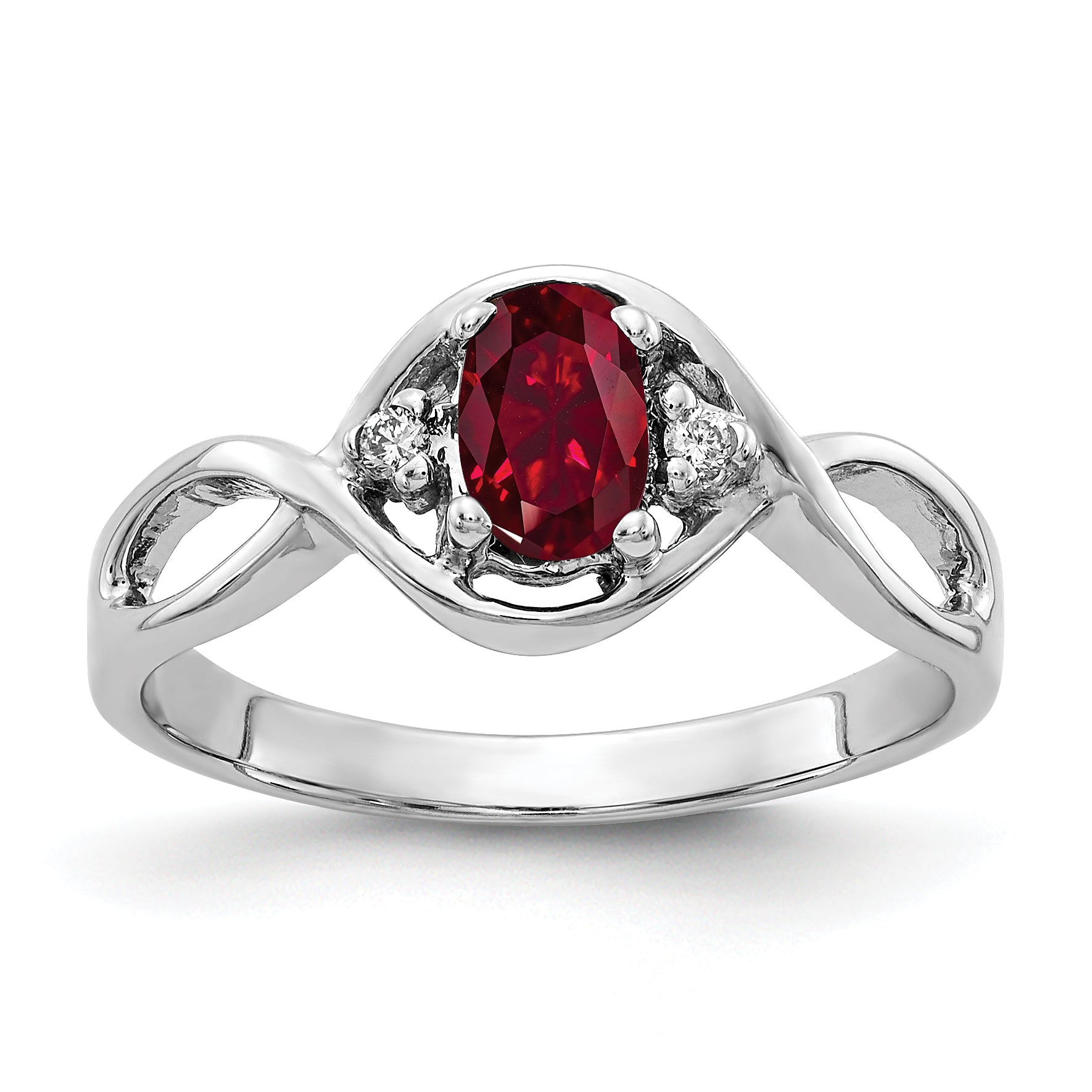 Solid 14k White Gold 6x4mm Oval Created Simulated Ruby AAA CZ Ring