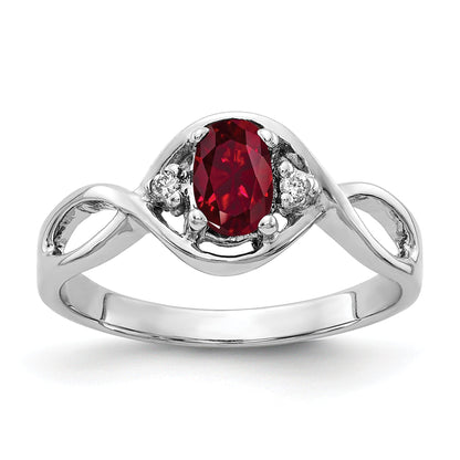 Solid 14k White Gold 6x4mm Oval Created Simulated Ruby AAA CZ Ring