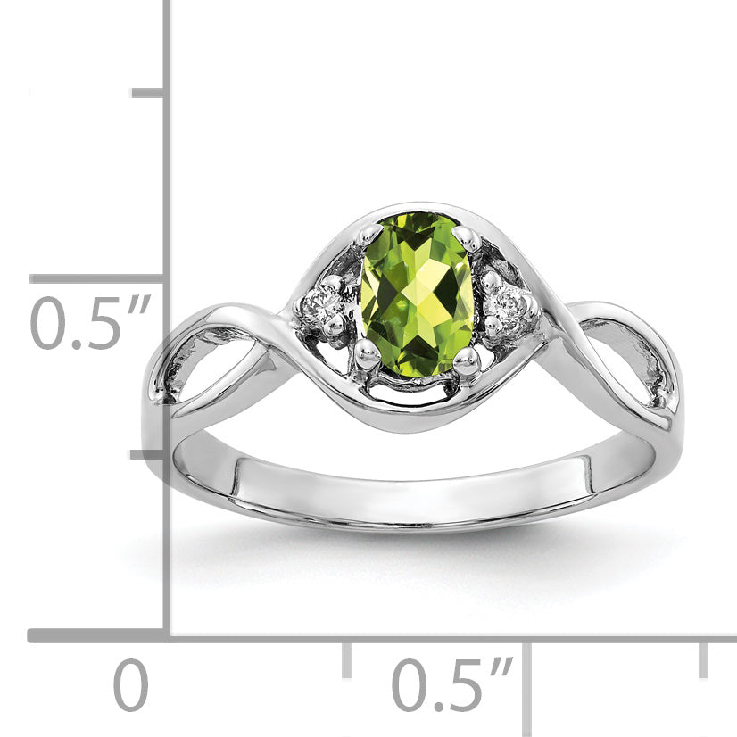 Solid 14k White Gold 6x4mm Oval Simulated Peridot ChecKer VS CZ Ring