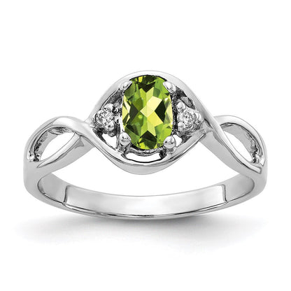 14k White Gold 6x4mm Oval Peridot A Real Diamond ring