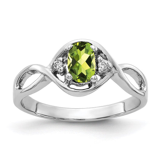 14k white gold 6x4mm oval peridot checker a real diamond ring y2086pc a