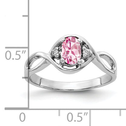 Solid 14k White Gold 6x4mm Oval Simulated Pink Tourmaline A CZ Ring