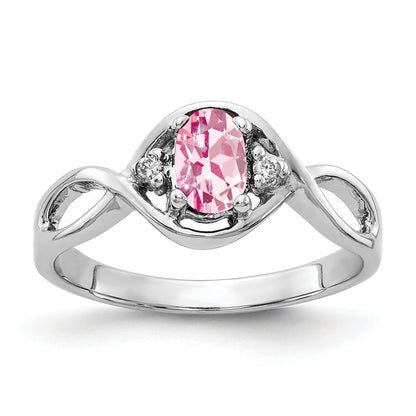 Solid 14k White Gold 6x4mm Oval Simulated Pink Tourmaline A CZ Ring