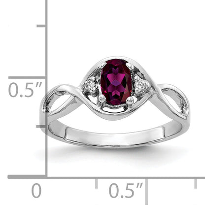 Solid 14k White Gold 6x4mm Oval Rhodolite Simulated Garnet A CZ Ring