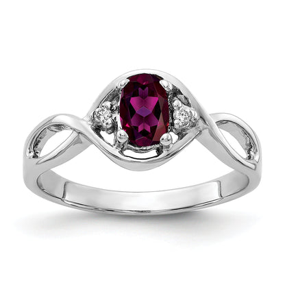 Solid 14k White Gold 6x4mm Oval Rhodolite Simulated Garnet AAA CZ Ring