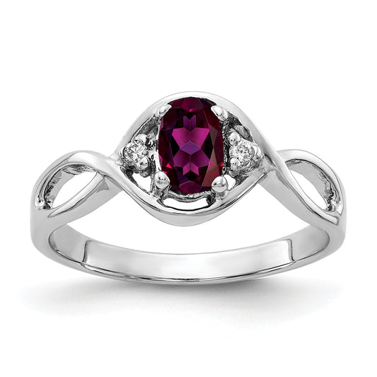Solid 14k White Gold 6x4mm Oval Rhodolite Simulated Garnet AAA CZ Ring