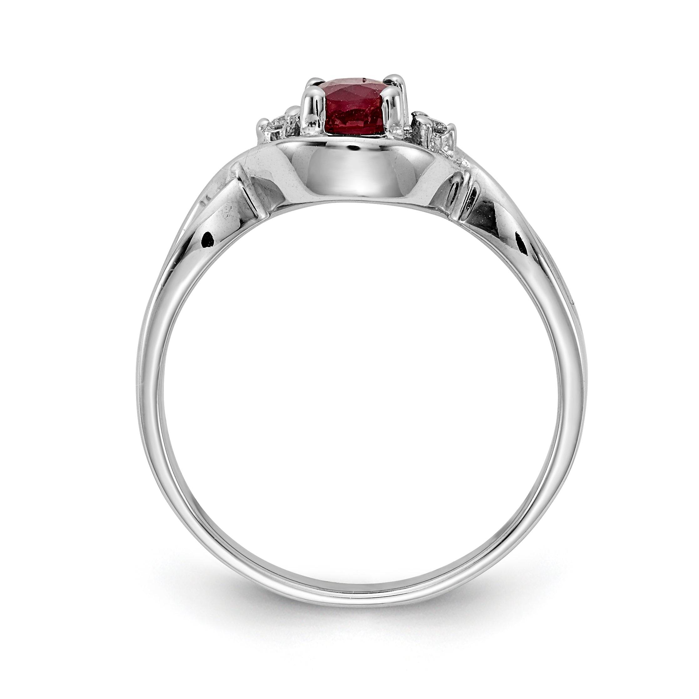 Solid 14k White Gold 6x4mm Oval Simulated Ruby AA CZ Ring