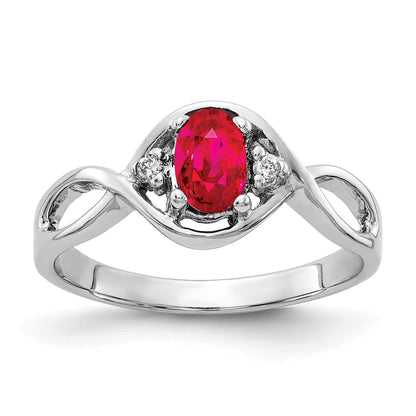 Solid 14k White Gold 6x4mm Oval Simulated Ruby AA CZ Ring