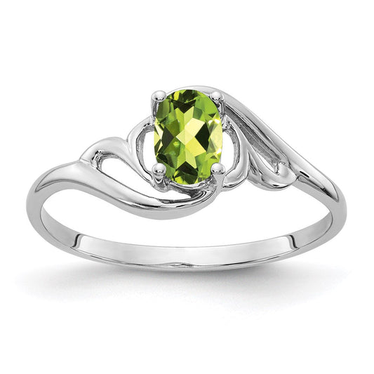 14k white gold 6x4mm oval peridot checker ring y2094pc