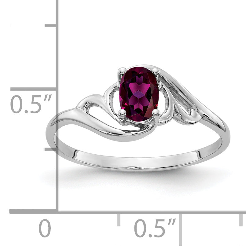 Solid 14k White Gold 6x4mm Oval Rhodolite Simulated Garnet Ring