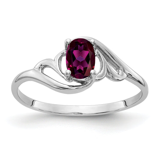 Solid 14k White Gold 6x4mm Oval Rhodolite Simulated Garnet Ring