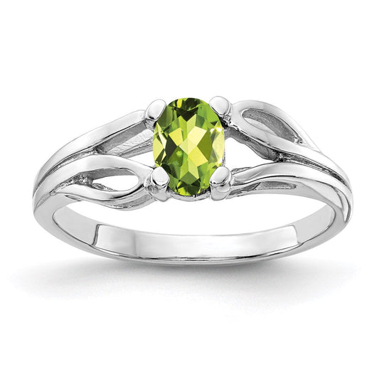 14k white gold 6x4mm oval peridot checker ring y2097pc