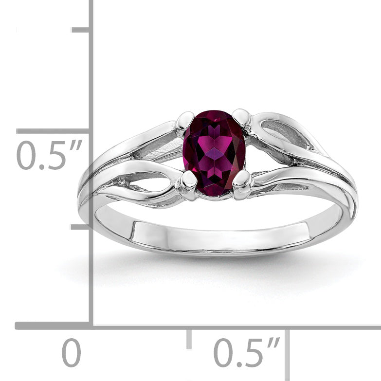 Solid 14k White Gold 6x4mm Oval Rhodolite Simulated Garnet Ring