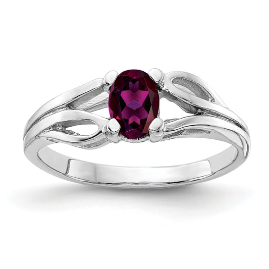 Solid 14k White Gold 6x4mm Oval Rhodolite Simulated Garnet Ring