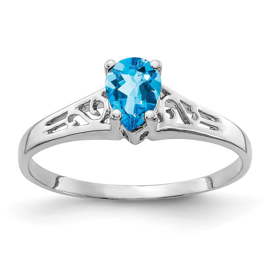 14k white gold 6x4mm pear blue topaz checker ring y2101bc