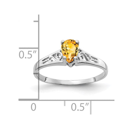 14k White Gold 6x4mm Pear Citrine ring