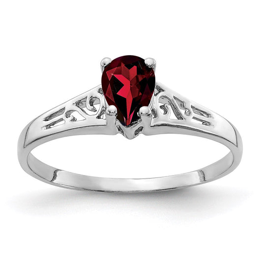 14k white gold 6x4mm pear garnet checker ring y2101gc