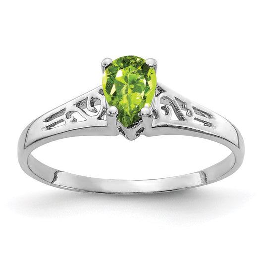 14k white gold 6x4mm pear peridot checker ring y2101pc