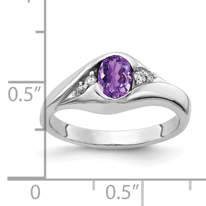 Solid 14k White Gold 6x4mm Oval Simulated Amethyst ChecKer A CZ Ring