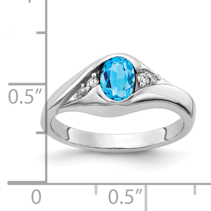Solid 14k White Gold 6x4mm Oval Simulated Blue Topaz AA CZ Ring