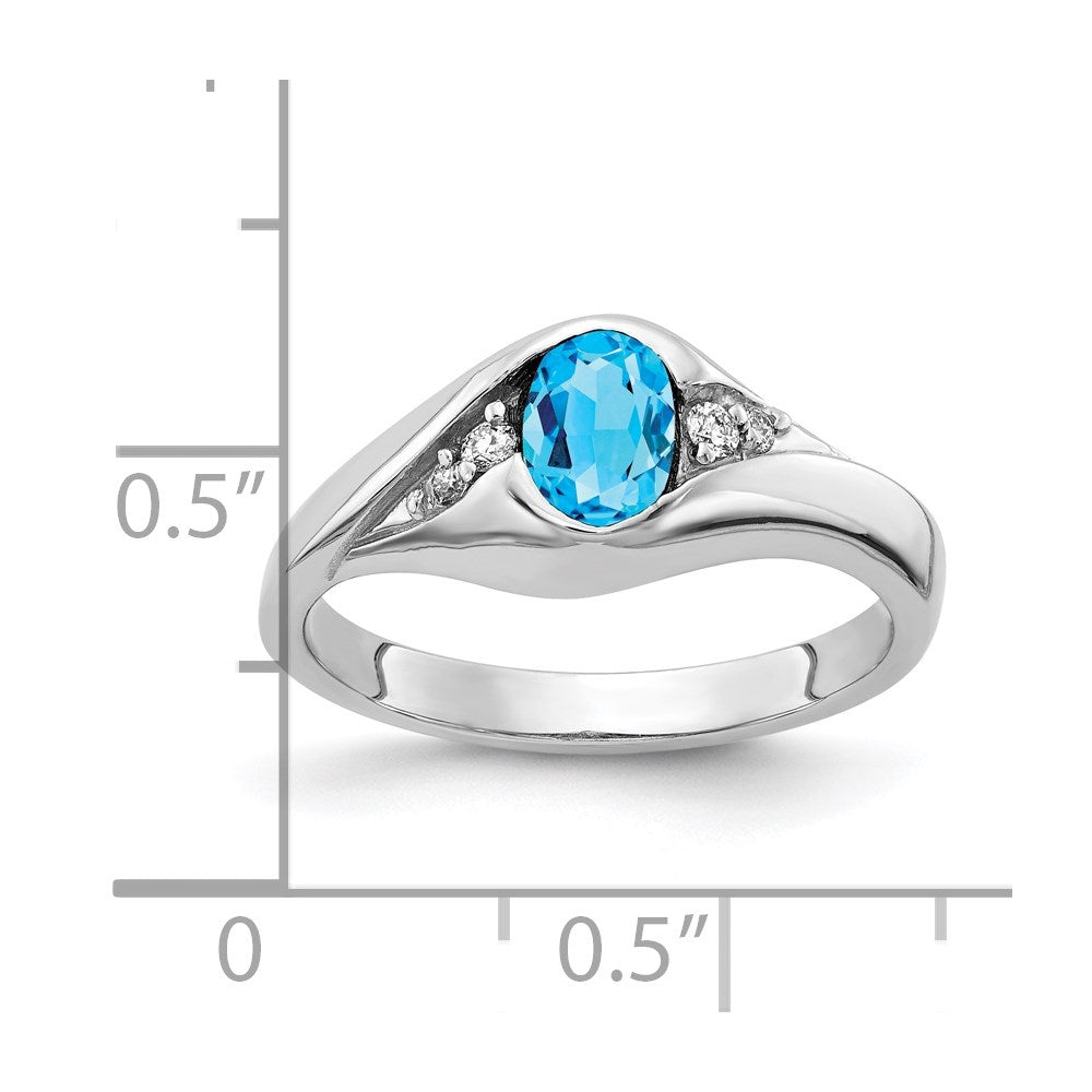 Solid 14k White Gold 6x4mm Oval Simulated Blue Topaz A CZ Ring