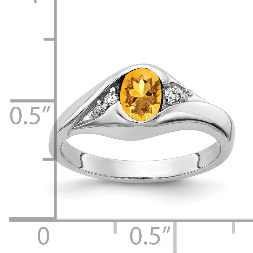 Solid 14k White Gold 6x4mm Oval Simulated Citrine VS CZ Ring