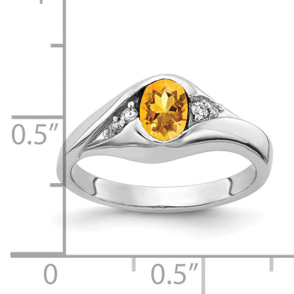 Solid 14k White Gold 6x4mm Oval Simulated Citrine VS CZ Ring