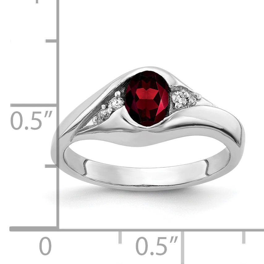 Solid 14k White Gold 6x4mm Oval Simulated Garnet ChecKer VS CZ Ring