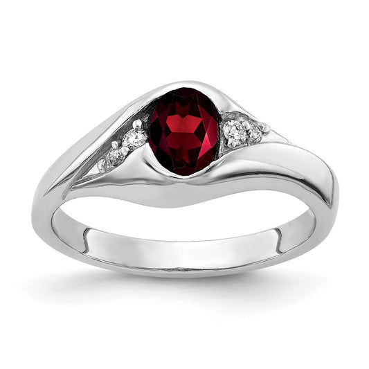 Solid 14k White Gold 6x4mm Oval Simulated Garnet AA CZ Ring