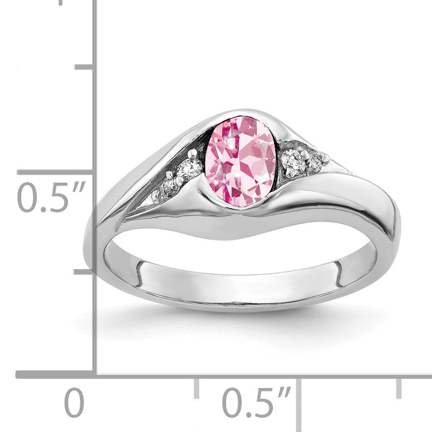 Solid 14k White Gold 6x4mm Oval Simulated Pink Tourmaline A CZ Ring