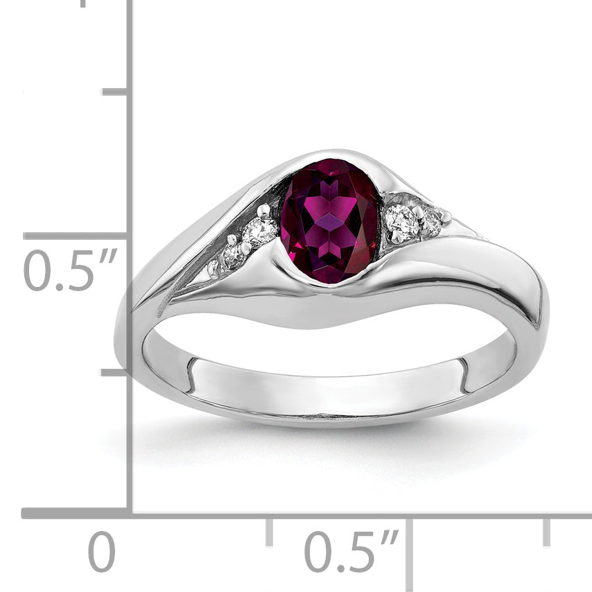 Solid 14k White Gold 6x4mm Oval Rhodolite Simulated Garnet AA CZ Ring
