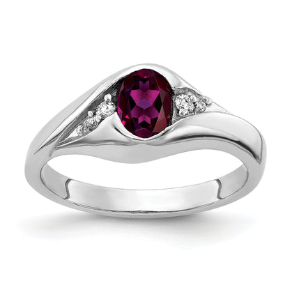 Solid 14k White Gold 6x4mm Oval Rhodolite Simulated Garnet AAA CZ Ring