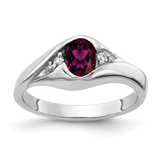 Solid 14k White Gold 6x4mm Oval Rhodolite Simulated Garnet AAA CZ Ring