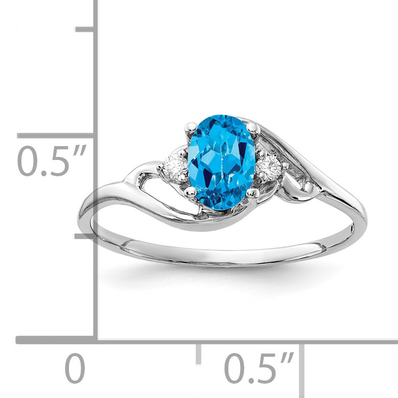 Solid 14k White Gold 6x4mm Oval Simulated Blue Topaz AAA CZ Ring