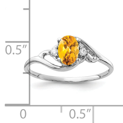 Solid 14k White Gold 6x4mm Oval Simulated Citrine VS CZ Ring