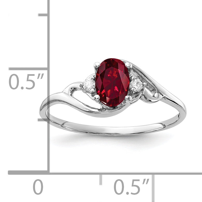 Solid 14k White Gold 6x4mm Oval Created Simulated Ruby AA CZ Ring