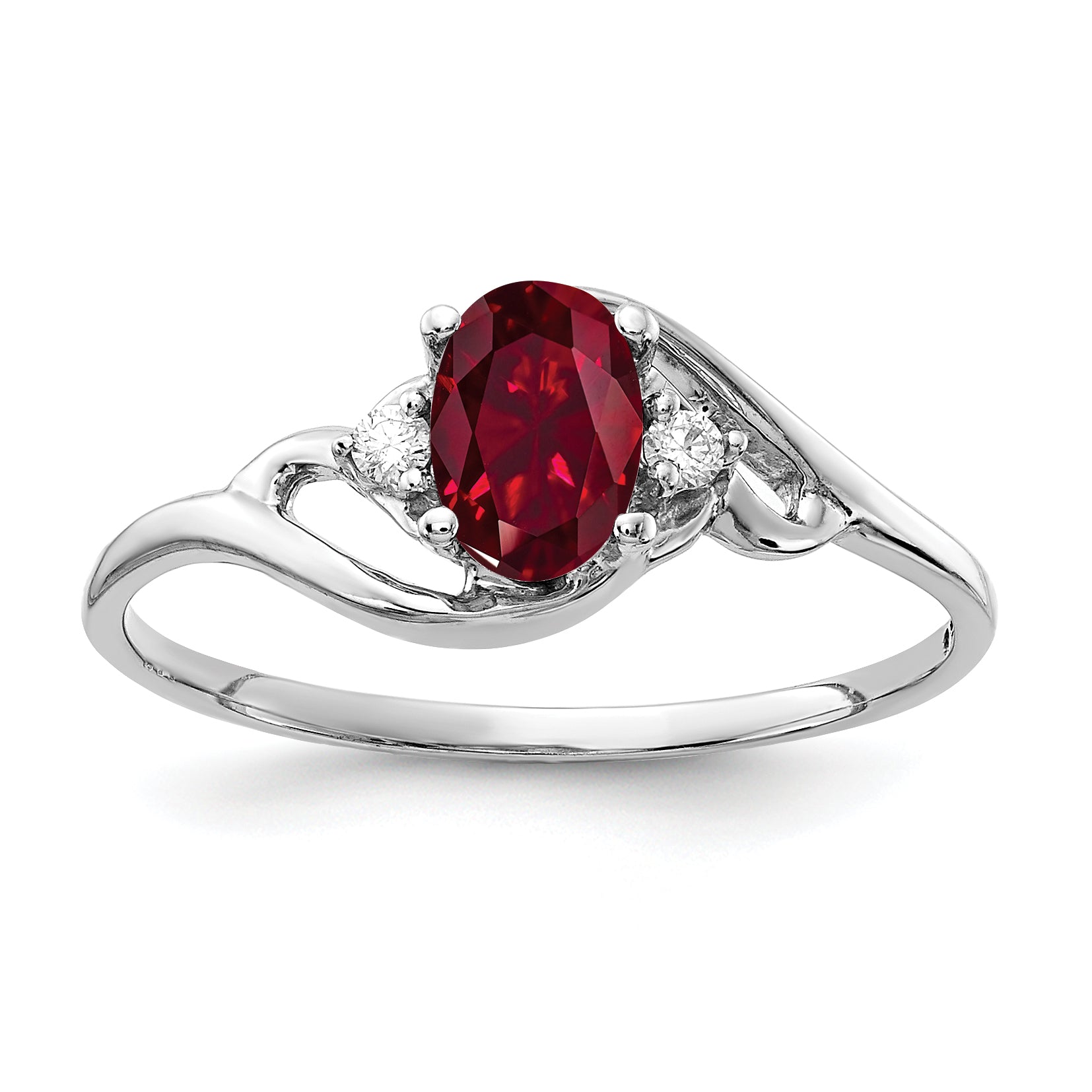Solid 14k White Gold 6x4mm Oval Created Simulated Ruby AA CZ Ring