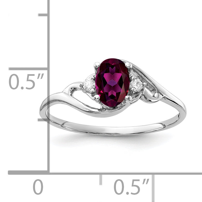Solid 14k White Gold 6x4mm Oval Rhodolite Simulated Garnet VS CZ Ring