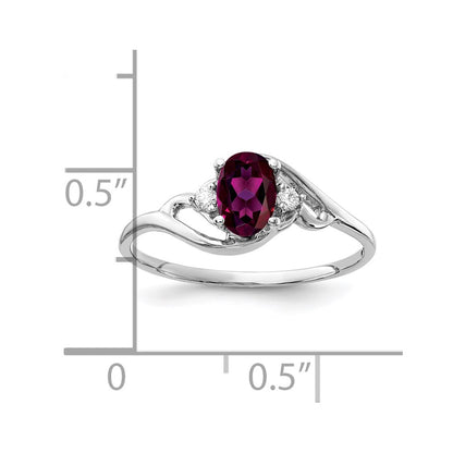 14k White Gold 6x4mm Oval Rhodolite Garnet AA Diamond ring