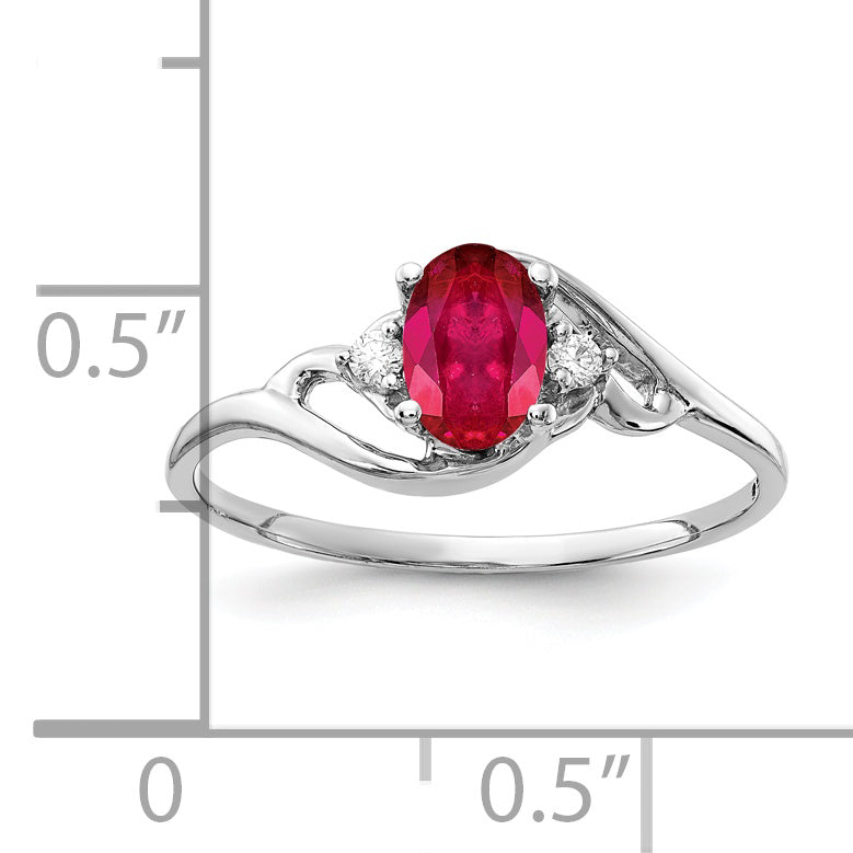 Solid 14k White Gold 6x4mm Oval Simulated Ruby AAA CZ Ring