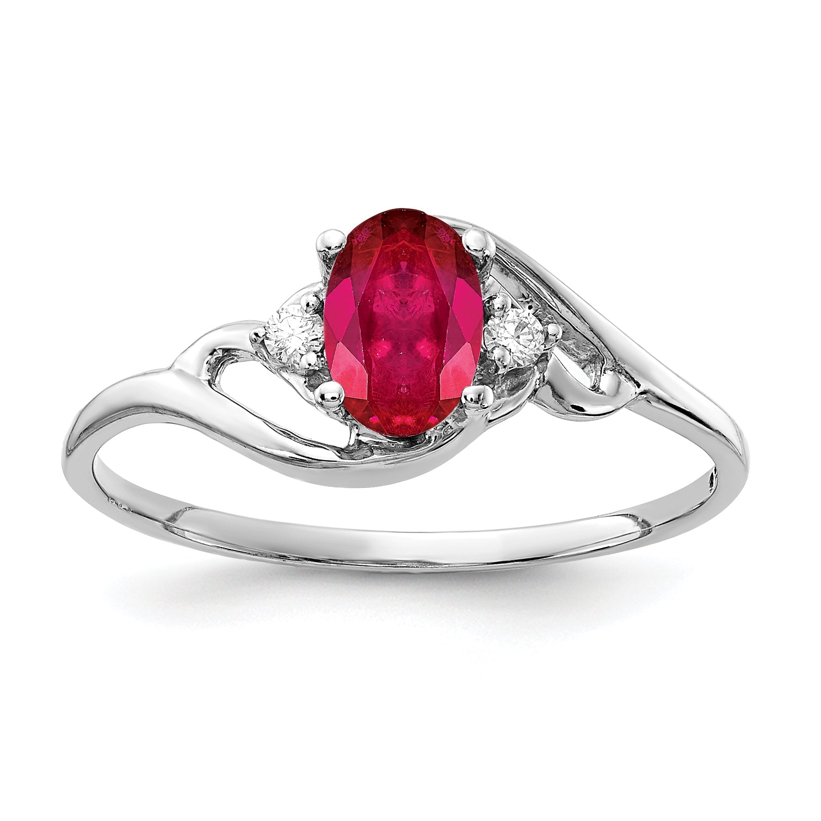 Solid 14k White Gold 6x4mm Oval Simulated Ruby AAA CZ Ring