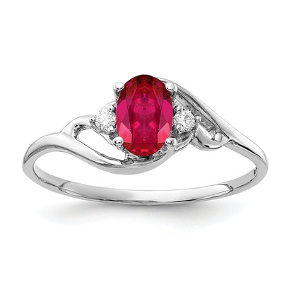 Solid 14k White Gold 6x4mm Oval Simulated Ruby AAA CZ Ring